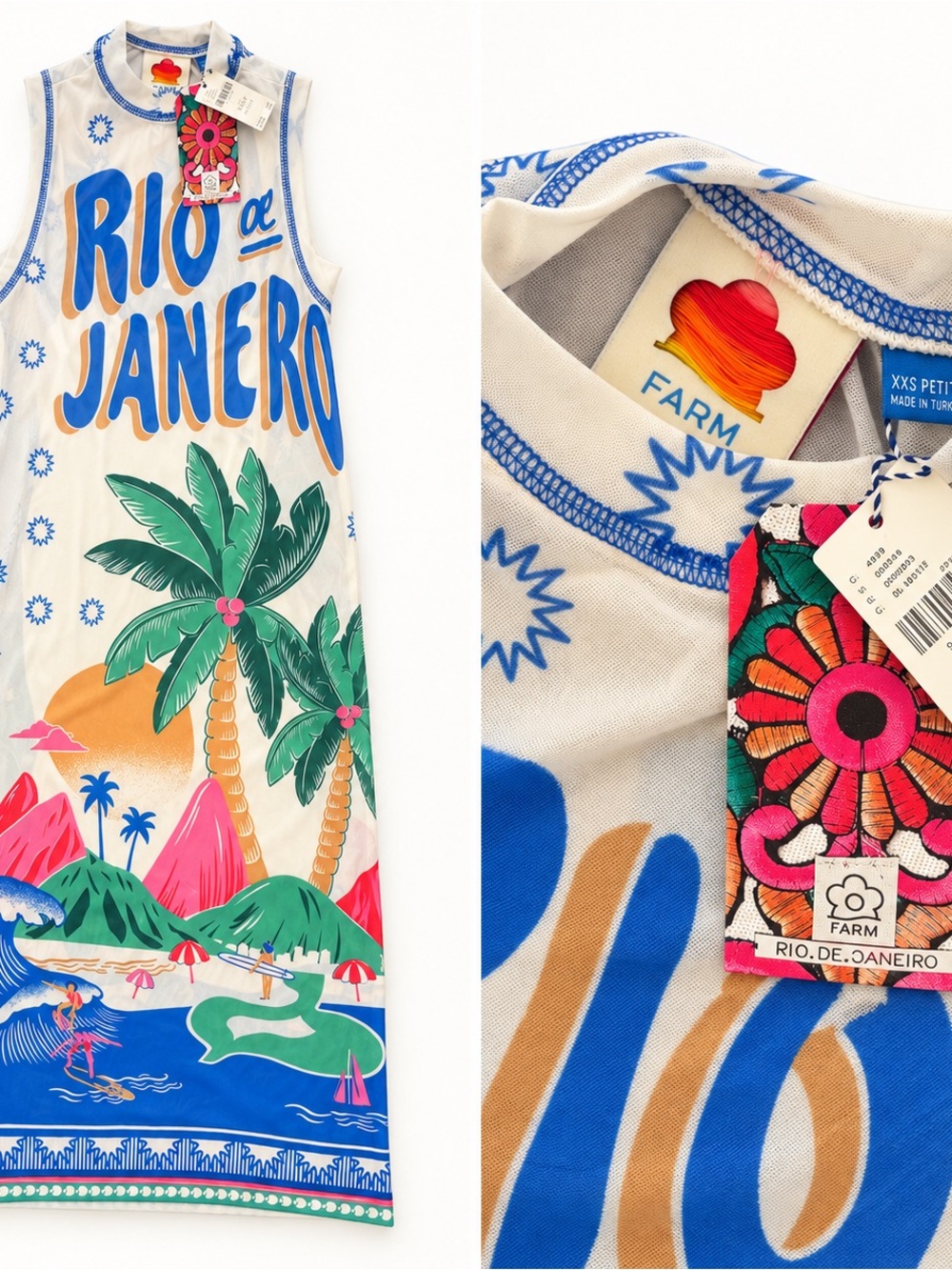 FARM Rio White Rio de Janeiro Graphic Sleeveless Dress